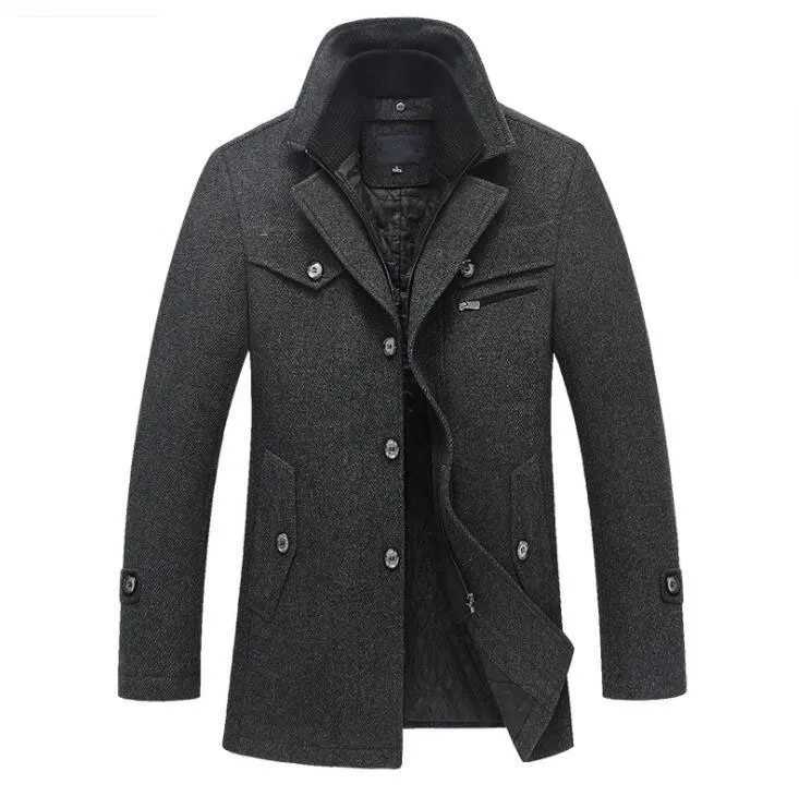 Nowy zimowy płaszcz z wełny Slim Fit kurtki męskie dorywczo ciepła odzież wierzchnia kurtka i płaszcz mężczyźni Pea Coat rozmiar M-4XL DROP SHIPPING CJ191205