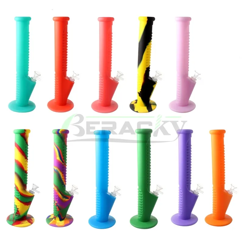 Beracky 14 Inch Silicone Bongs with 14mm Male Glass Bowl Downstem Silicone Water Bong Dab Rigs for Quartz Banger Nails Glass Smoking Pipes