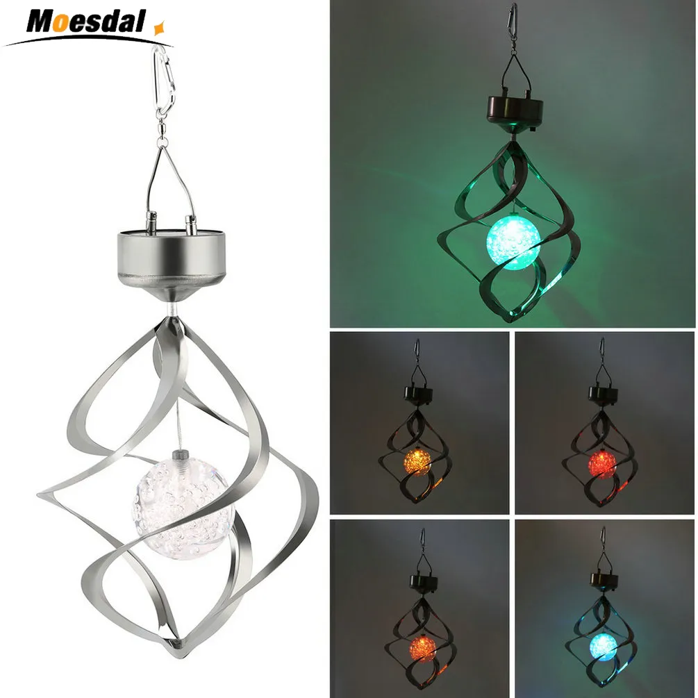 Hot Färg Byte Sol Powered Led Wind Chimes Vind Spinner Utomhus Hängande Spiral Garden Light Courtyard Decoration