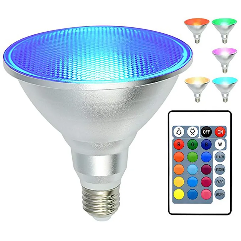 PAR38 LED RGB 투광 조명 전구 야외 / 실내 E27 색상 24 키 원격으로 방수 IP65 전구 변경