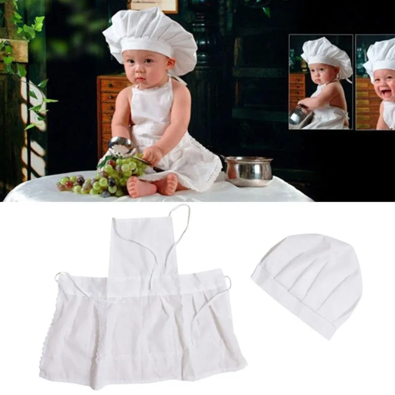 Unisex baby chef set set witte home fotografie props comfortabel geschenk ademende feest foto studio kookkostuum schort hoed