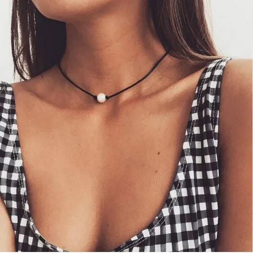 Leather and pearl choker deals