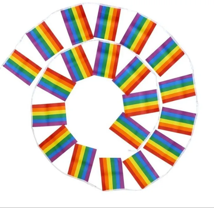 14 * 21 CM 5 m Corda Rainbow Bandeira Lésbica Orgulho Gay LGBT Bandeira Rainbow Banners Decorações Do Partido Do Casamento Centrais de Decoração Para Casa