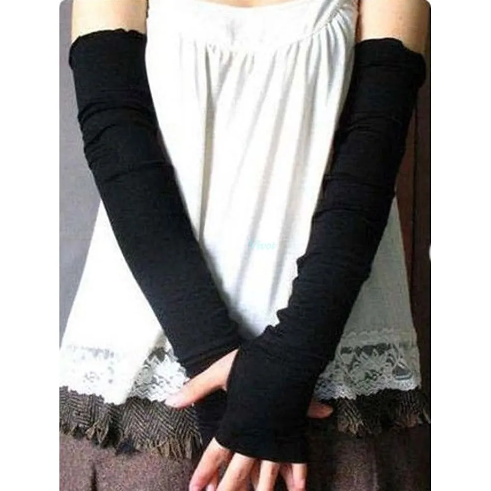 Fashion-Arm Warmers 2018 New Arrive Women Solid Stretchy Long Sleeve Fingerless Gloves Sunscreen Cashmere Blend Arm Warmers Sleeve