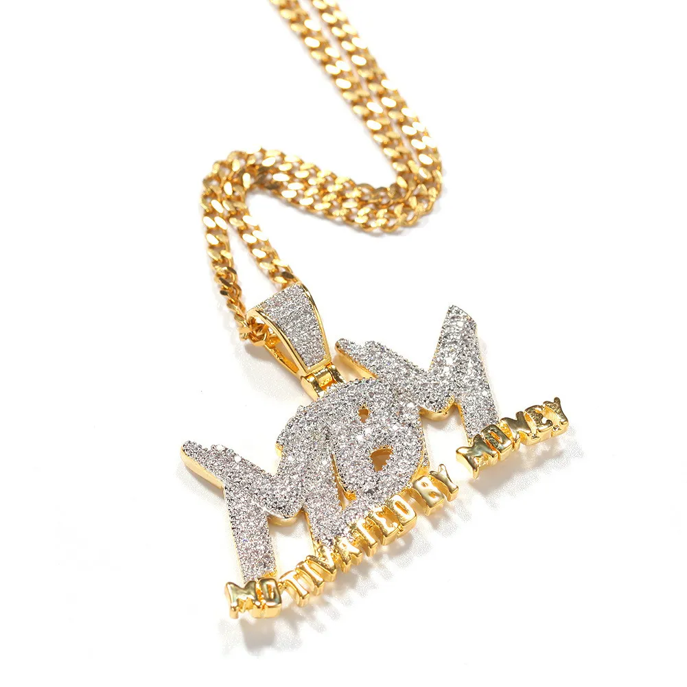 Iced Out Zircon Brev Motiverad av pengar Hängsmycke Halsband Tvåfärgade Micro Paved Lab Diamond Bling Hip Hop Smycken Gift
