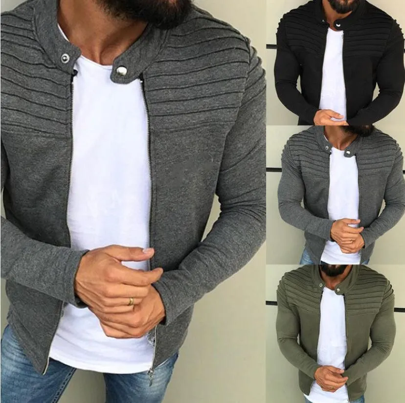 Men's solid color striped pleated paneled cardigan sweater jacket online