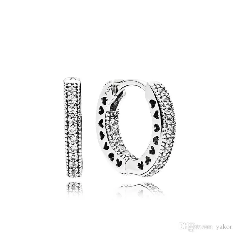 Cofanetto originale per orecchini a cerchio in vero argento sterling 925 per orecchini a forma di cuore da donna con diamanti Pandora CZ