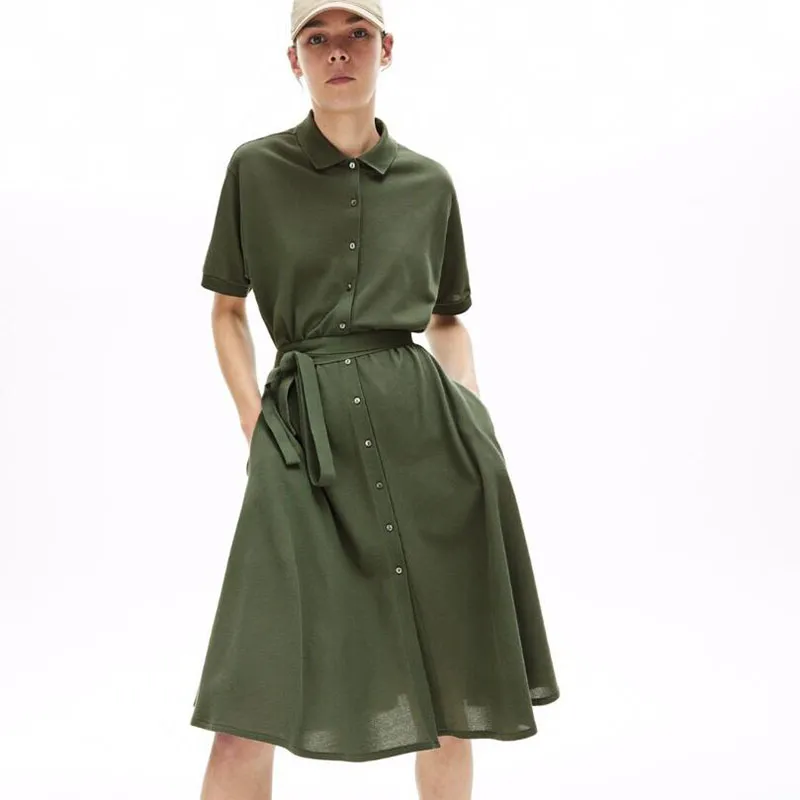 Mode Marke Krokodil Frauen Casual Kleider Sommer Elegante Solide Kurzarm Kleid Mit Schärpen Baumwolle Größe S-L Frauen Kleid