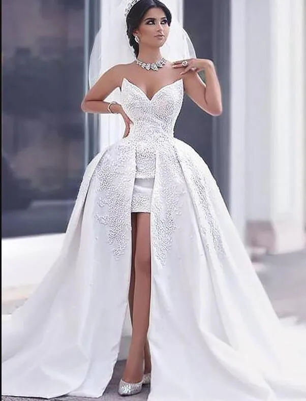 Long back short online front wedding dress