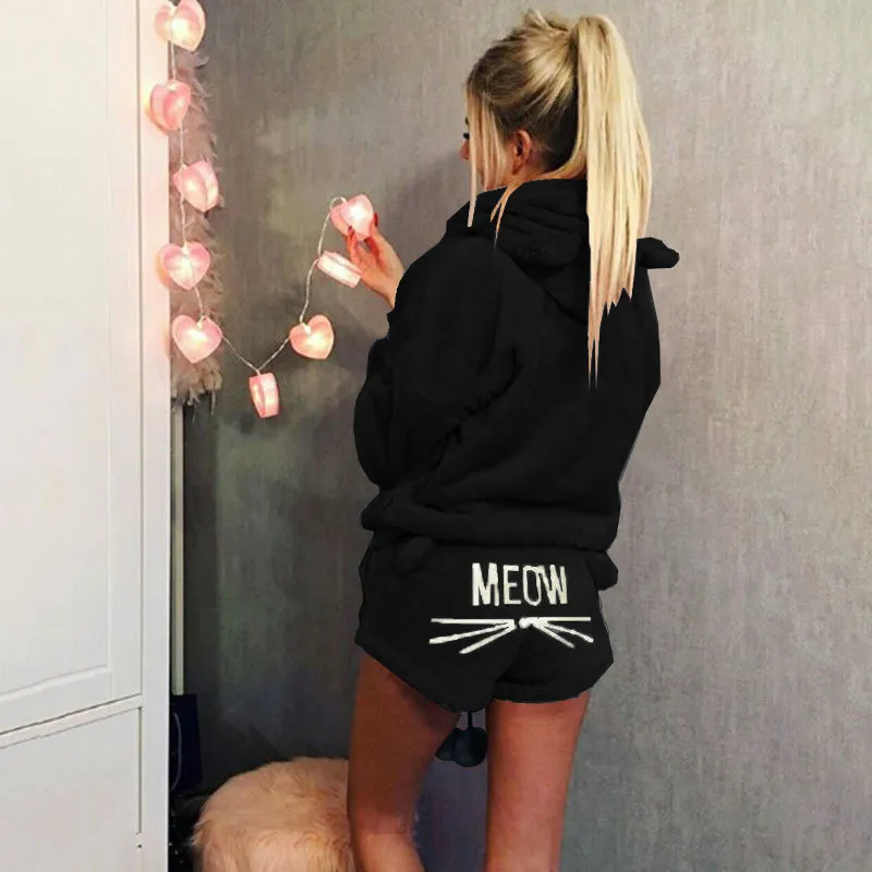 Meow shorts and hoodie hotsell