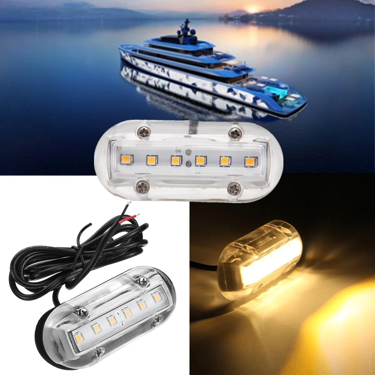 2024 Universal Underwater LED Boat Transom Lights 1.1W 3000K Warm White Pontoon Marine Lights