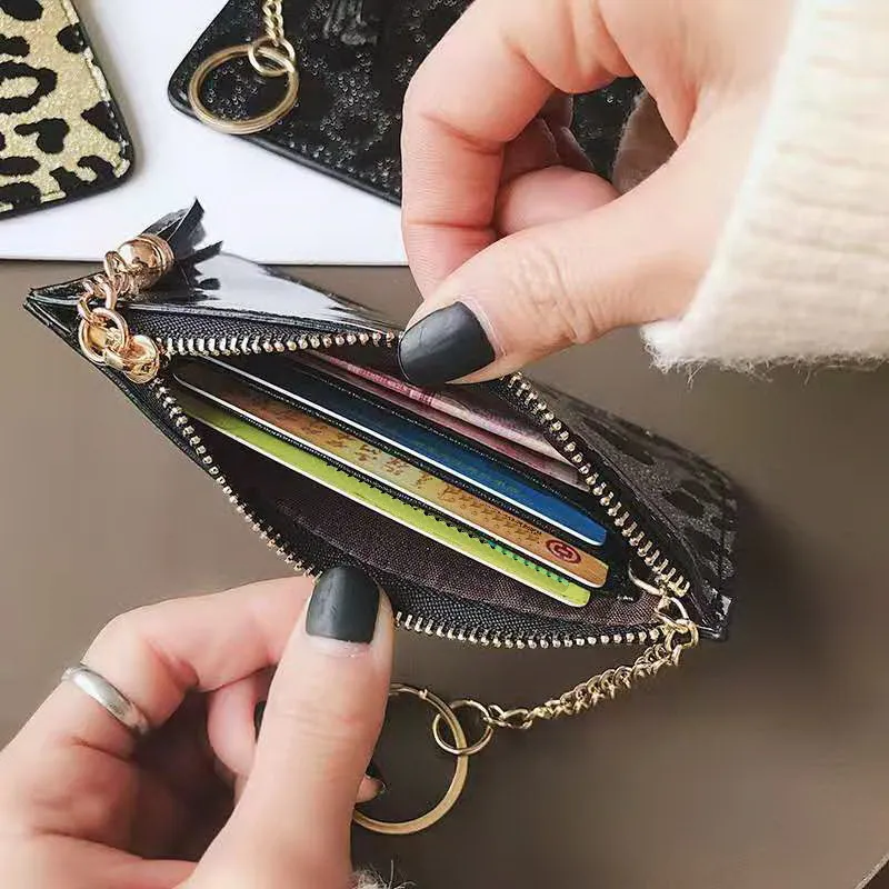New Leopard zipper women designer short key wallets lady fashion casual zero purses female clutchs with card position black/gold/silver no88