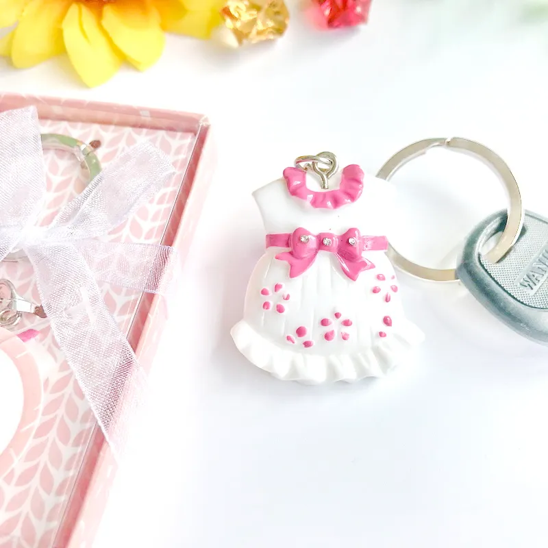 50PCS Baby Girl Shower Favors Pink Baby Dress Key Chain Newborn Christening Gift Birthday Keepsake Party Souvenir To Guest