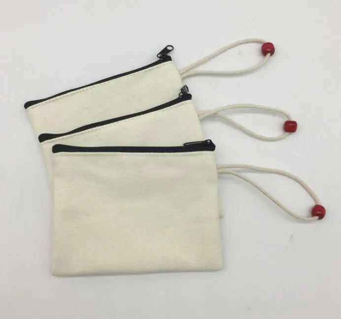 10pcs DIY pura em branco lona de algodão Zipper Pen Bag lona de algodão Coin Purse Com tamanho do grânulo 15 * 11 centímetros
