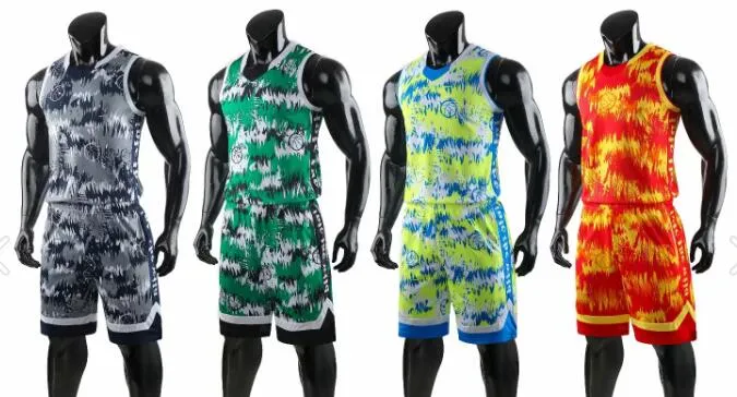 2019 nouveaux kits d'uniformes de basket-ball de personnalité pour hommes survêtements de vêtements de sport, ensembles de basket-ball à manches courtes pour hommes personnalisés hauts avec shorts