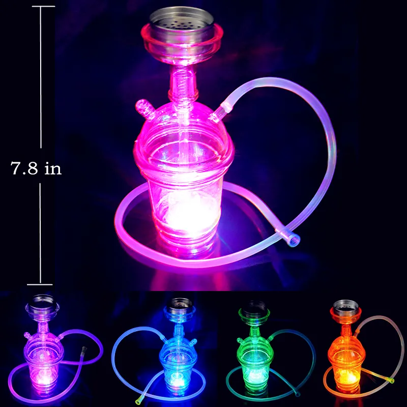 7.8 inç renkli LED cam bir hortum shisha renkli mini cam bongs su boruları nargile shisha bong 1 hortum setleri stokta