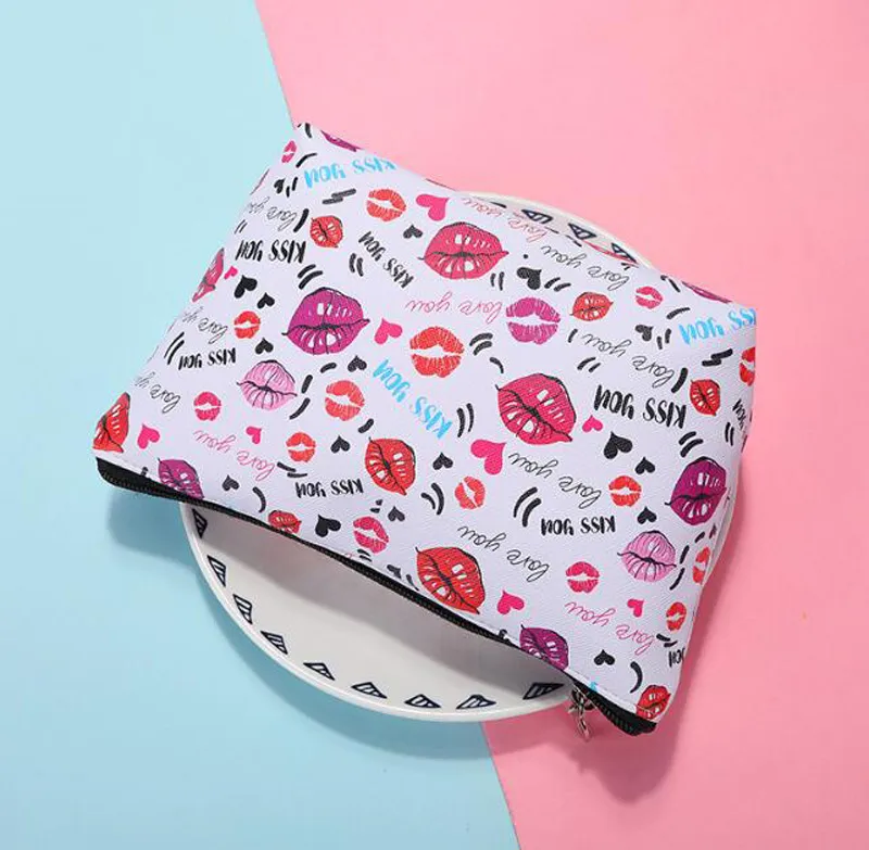 DHL50pcs Cosmetic Bag 2020 Женщины Mouth Printed холст Многофункциональный косметичка Zipper Toilertry Организация хранения сумка