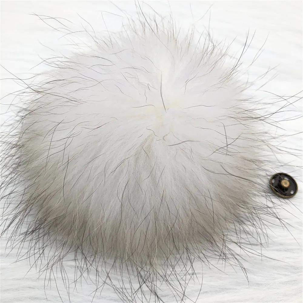 15 centímetros 6" botão / -cream Branco real Raccoon Fur Pompom Bola W Na Corrente Hat encanto do saco Key Chaveiro DIY Acessórios