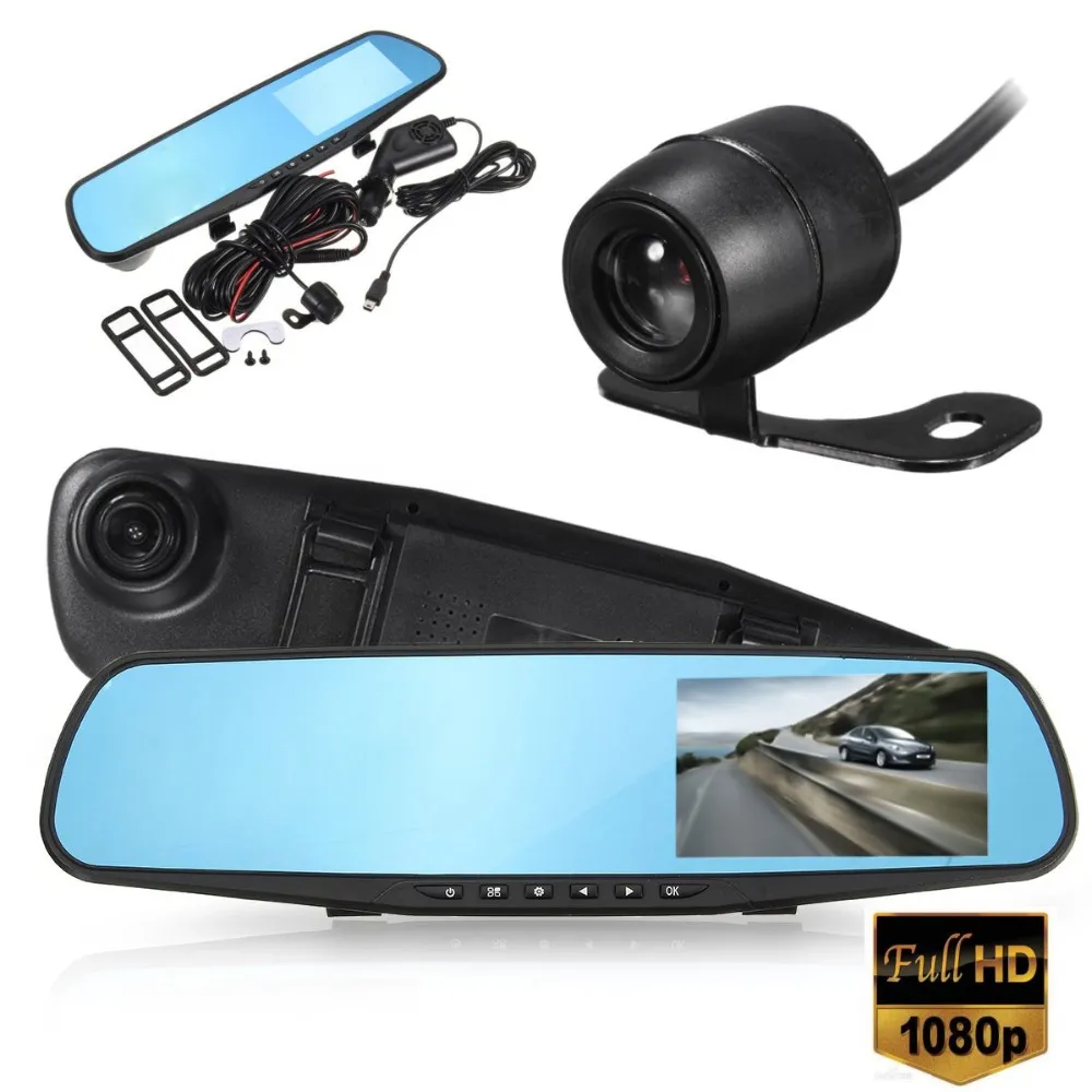 Freeshipping 4 pouces voiture DVR caméra examen miroir FHD 1080P enregistreur vidéo vision nocturne Dash Cam moniteur de stationnement registraire automatique double objectif DVR