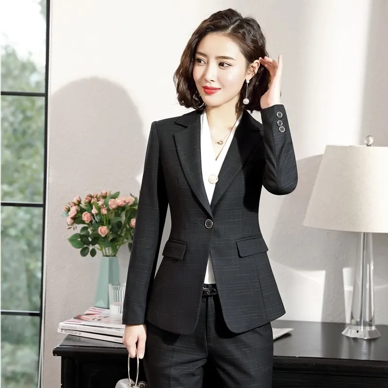 Blazer Bleu Marine Pour Les Femmes Elegant Office Work Wear Veste Spandex Col En V Ajustement Lache Manches Longues 2024 Du 31 1 DHgate