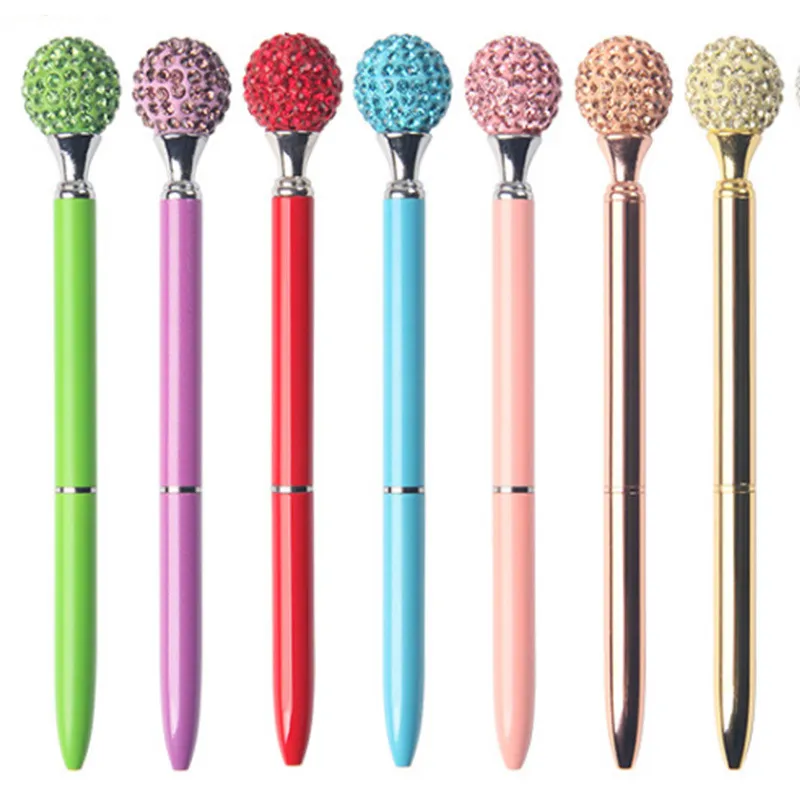 11 Colors Crystal Pen Big Diamond Ballpoint Pen Gem Wedding Office Supplies Gift Metal Luxury Crystal Element Roller Ball Pen Free DHL