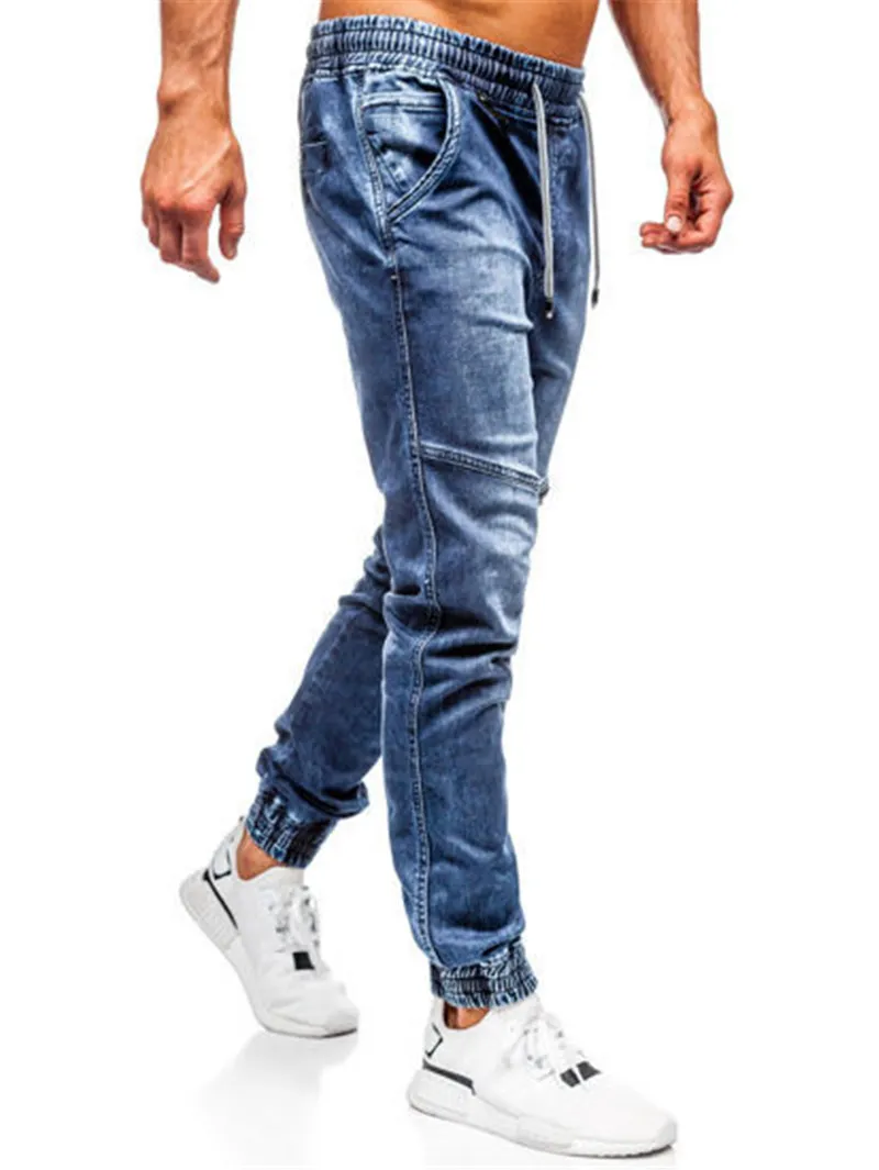 Compra Pantalones Pantalones Para Hombre Tobillo Con Bandas Lavadas Jeans  Casual Elástico De La Cintura Cordón Lápiz Pantalones Streetwear Cremallera  Remiendo Barato | Entrega Rápida Y Calidad | Es.Dhgate