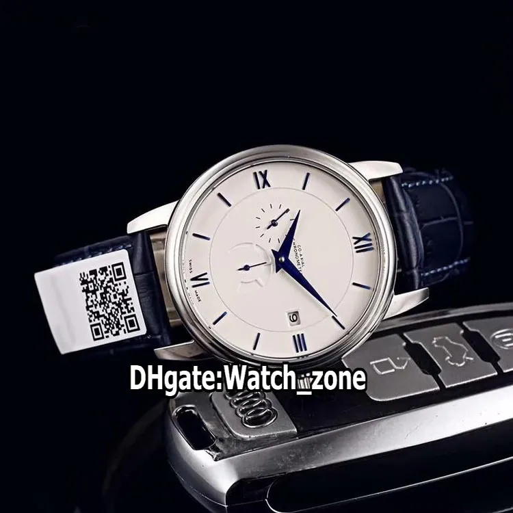 Nova caixa Aço 39.5m 424.53.40.21.04.001 Branco Dial Mãos azuis Automatic Mens Watch Strap de couro relógios de alta qualidade Watch_zone 14 cores