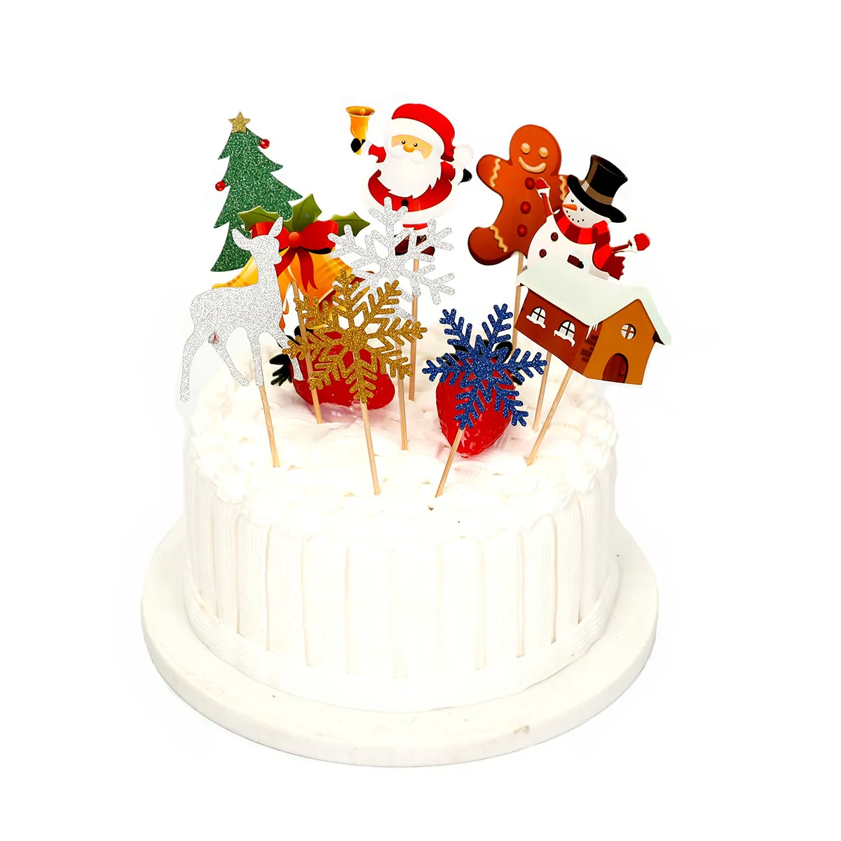 Julkaka Flagga Party Cake Plug-in Dekoration Hjort Santa Claus Cupcake Toppers DIY Dekorationer Partihandel YQ00819