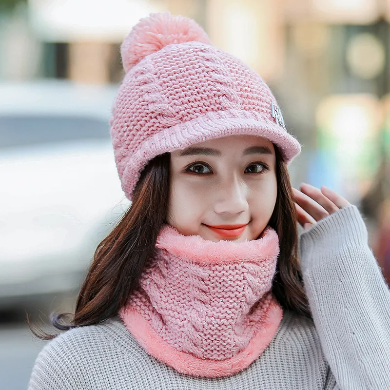 Calymel Scarf and Hat Sets Protector快適な冬のベルベットの肥満野球の帽子暖かいネッカーチオの女性ニットウールキャップ