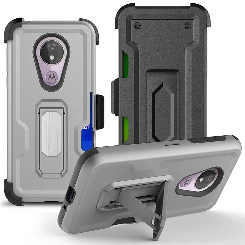 3 em 1 casos de telefone defensor híbrido para motorola moto g7 jogo revvlry g7 poder e6 com clipe de cinto um