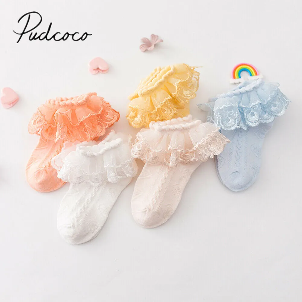 2019 enfants été accessoires rétro dentelle bébé fille à volants froufrous coton cheville chaussettes courtes décontracté enfants princesse couleur bonbon