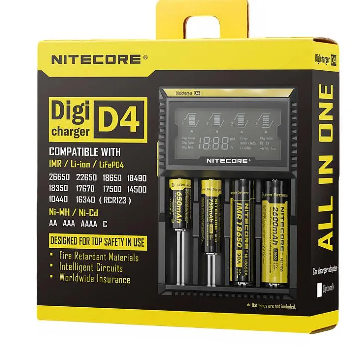Nitecore D4 Digi Şarj LCD Ekran Evrensel Fit 18650 14500 16340 26650 18350 17500 ile Şarj Kablosu