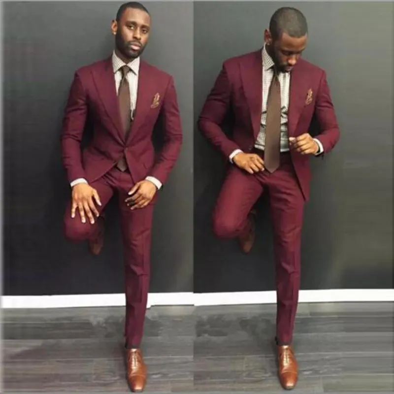 Custom Made Burgundy Men Suit Slim Fit Bestmen Groom Tuxedos Groom Wear Formal Suits Business Men Wear(Jacket +Pant)