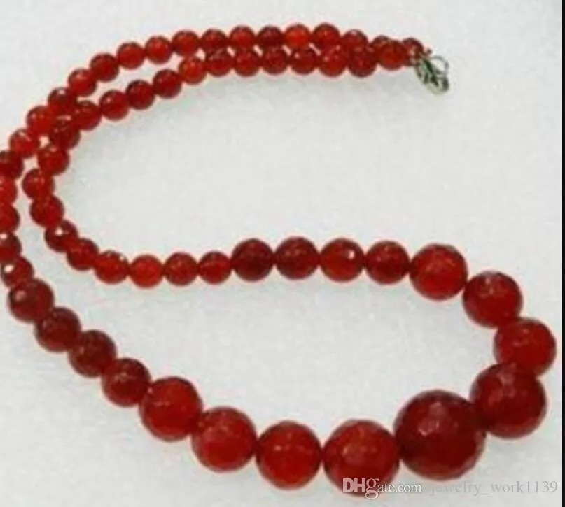 necklac 6-14mm Exquisite Natural Red jade Faceted Round Beads Jewelry Necklace 18" 5.27
