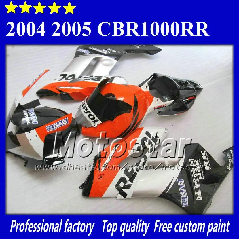 6Presentes para HONDA CBR1000RR carenagem carroçaria 2004 2005 CBR 1000RR carenagem 04 05 preto brilhante laranja prata Repsol si115