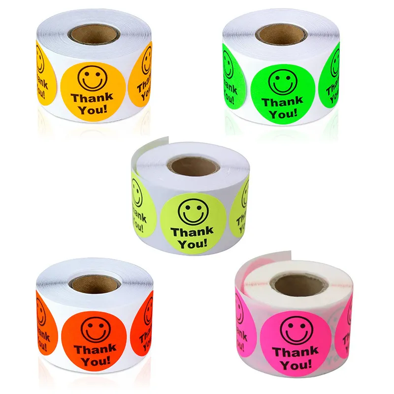 Colorful Smiling Face Thank you Stickers Scrapbooking 500pcs 1 inch Round Party Favors Label Stickers Rolls S