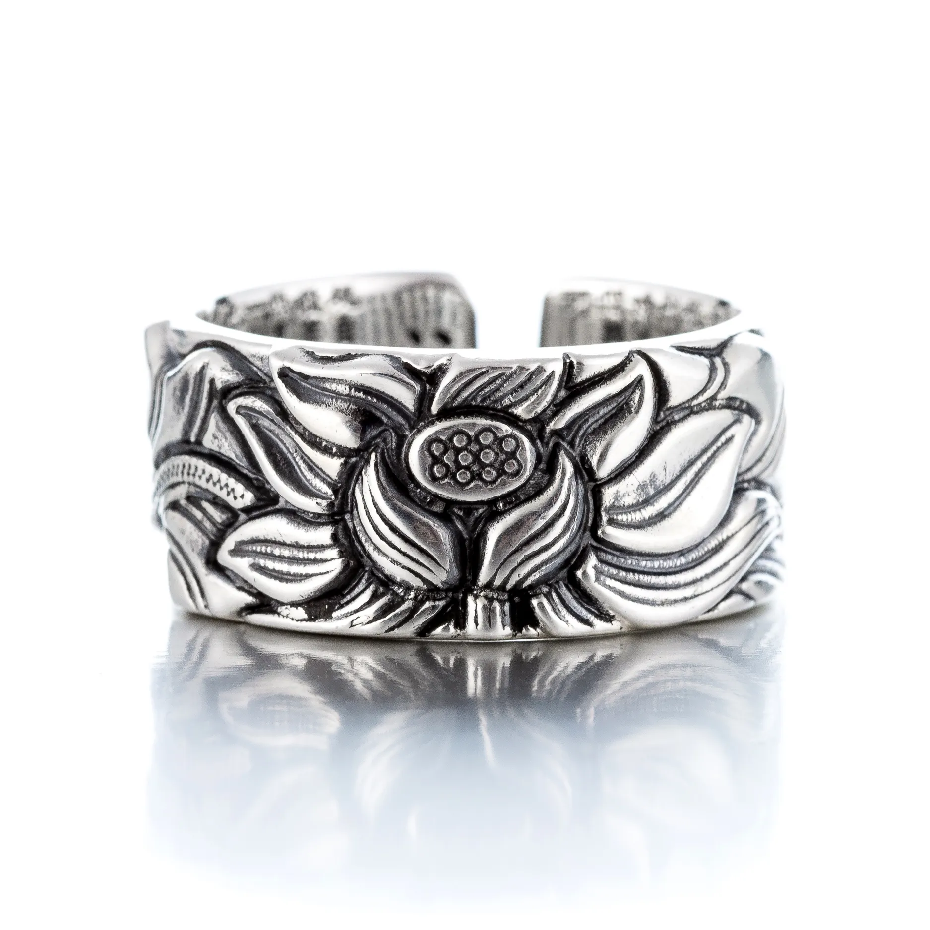 Lotus hart Sutra stempelen Sterling Solid Silver paar liefde ringen