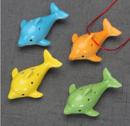 Niedlicher 6-Loch-Keramik-Delfin-Okarina, Lernspielzeug, Musikinstrument, Tierform, pädagogischer Musik-Flöten-Charm