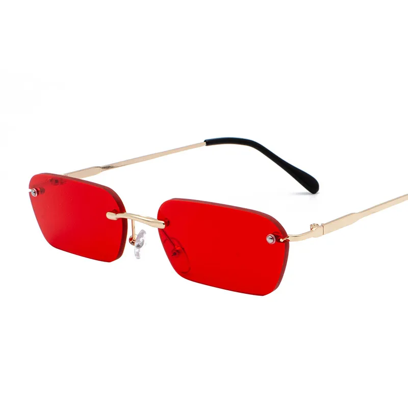 Occhiali da sole vintage Donna Uomo Designer di marca Piccolo rettangolo Rosso Giallo Occhiali da sole Tonalità retrò Steampunk Frameless 3405