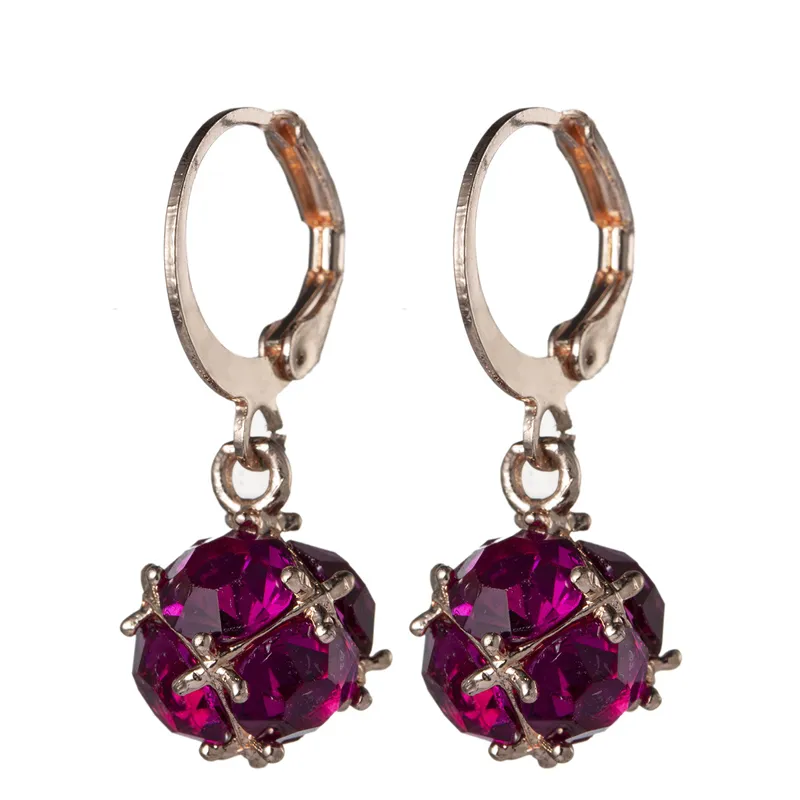 NOVA Luckyshine 12 Par / lote Rose Gold Red Gems Dangle Brincos Adorável pequeno e requintado brincos de pedra de cristal Europa popular Mulheres