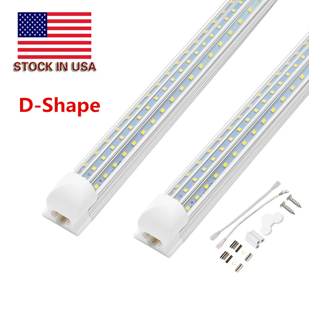 8ft LED mağaza ışığı, 120W, 12000lm, 6500K, Üçlü Sıralı D şekilli T8 Entegre LED Tüp Işığı, Soğuk Beyaz, Şeffaf Kapak, Yüksek Çıktı