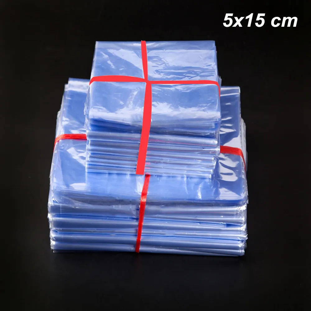 5x15 cm 400 Pieces Lot Plastic Clear Poly Film Heat Shrink Package Bag Soft Transparent Blow Molding PVC Heat Shrinkable Tableware Film Wrap