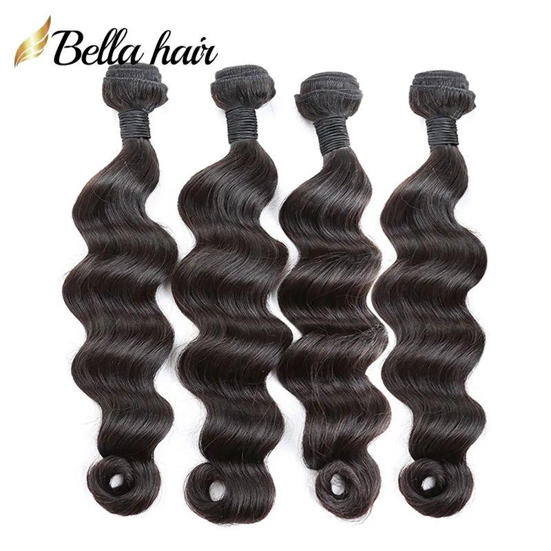 Lâche vague profonde faisceaux de cheveux humains indien vierge cheveux tisse extensions double trame couleur naturelle 12 24 3 pcs lot bellahair