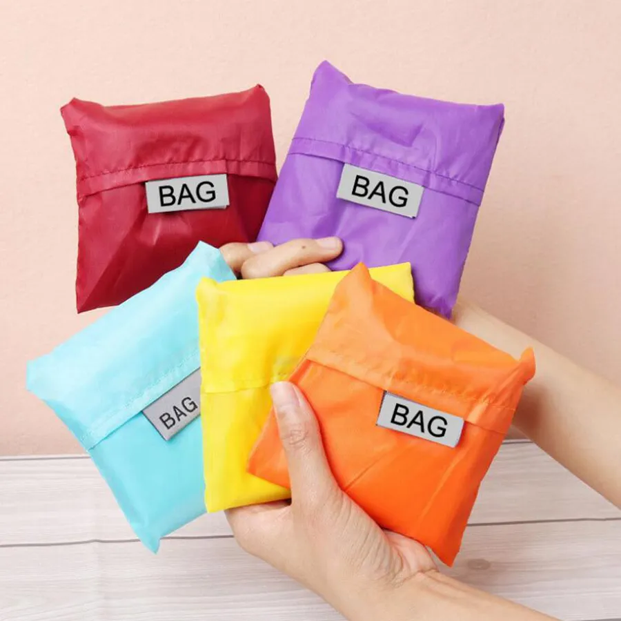 Eco Friendly Storage Handbag Foldable Usable Shopping Bags Reusable Portable Grocery Nylon Large Bag Pure Color Storage Bags RRA3225