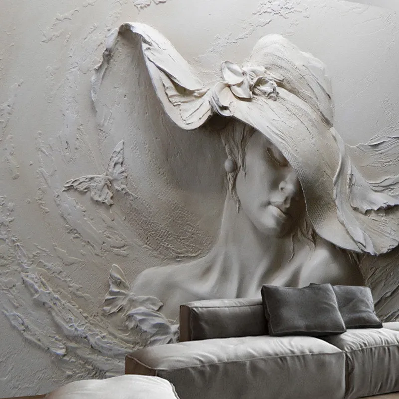 カスタム3Dステレオエンボスセメントキャラクター彫刻写真壁紙ヨーロッパスタイルビンテージリビングルームベッドサイド装飾3D壁画ホット