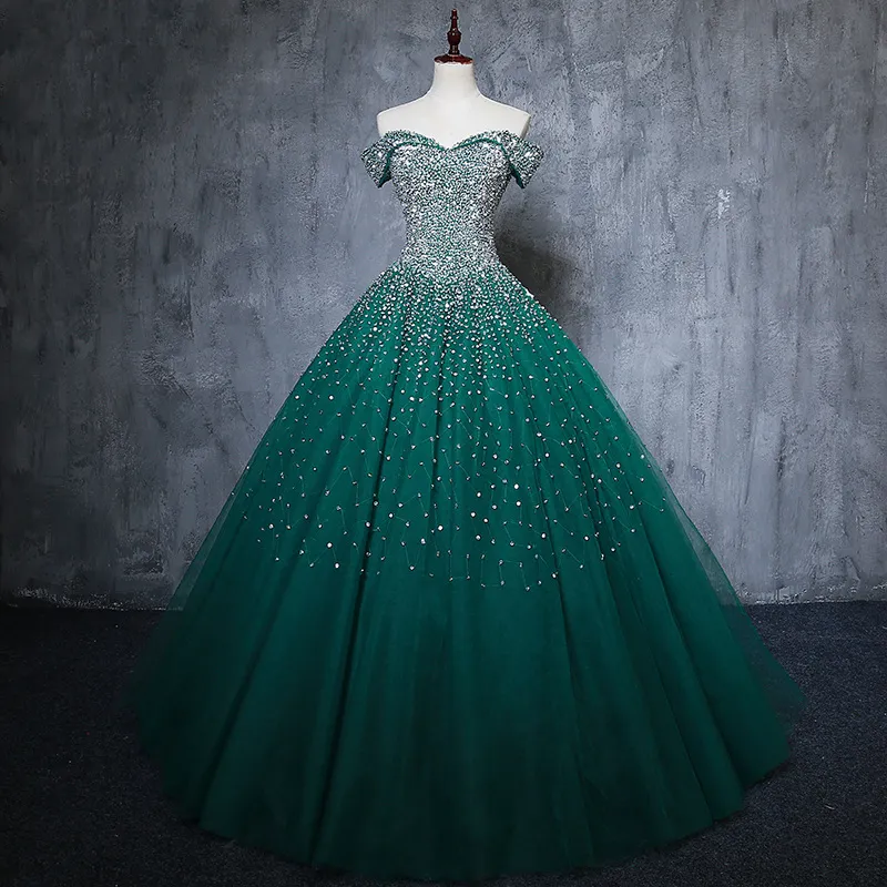 2019 Sweetheart Beading Lantejoulas Green Ball Vestido Quinceanera Vestidos Plus Size Sweet 16 Vestidos Debutante 15 Anos Formal Party Dress BQ139