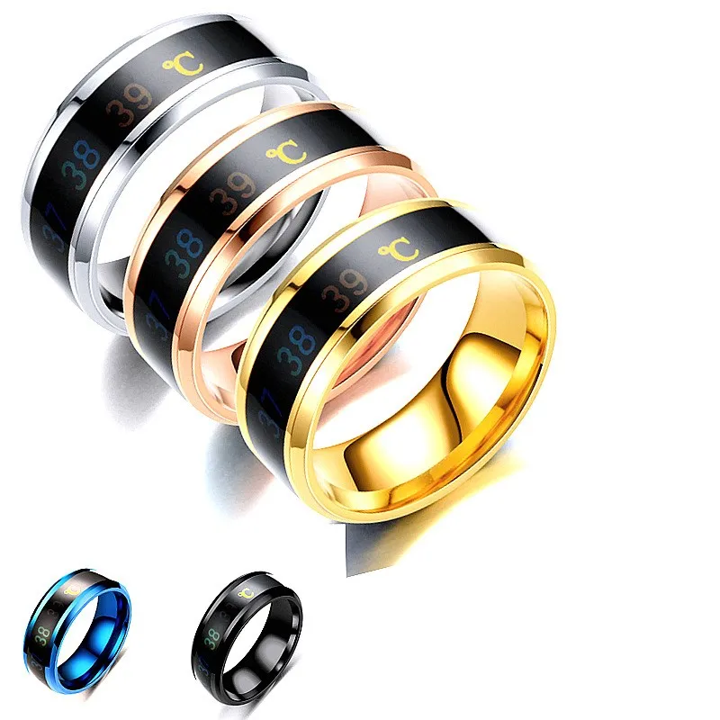 Sense Temperature Intelligent Discolor Band Rings Titanium Steel Stainless Couple Ring Width 8mm 5 Colors Wholesale