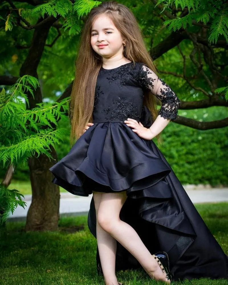 girls black dress Fiona Flower Luxury - Noir a party dress Wholesale 8-12 Ages Girls Dresses