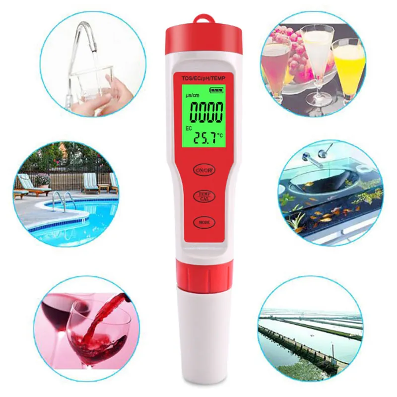 Freeshipping Tds Ph Meter Ph / Tds / Ec / Medidor De Temperatura Digital Water Quality Monitor Tester Para Piscinas Aquários de Água Potável
