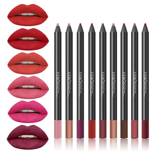 Grossisthandel New Hot Fashion Läppstift Penna Kvinnors Professionell Lipliner Vattentät Lip Liner Pencil 9 Färger Makeup Tools